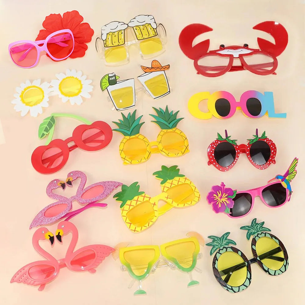 Tropical Novelty Party Sunglasses – Pineapple, Flamingo & Fruit Shapes