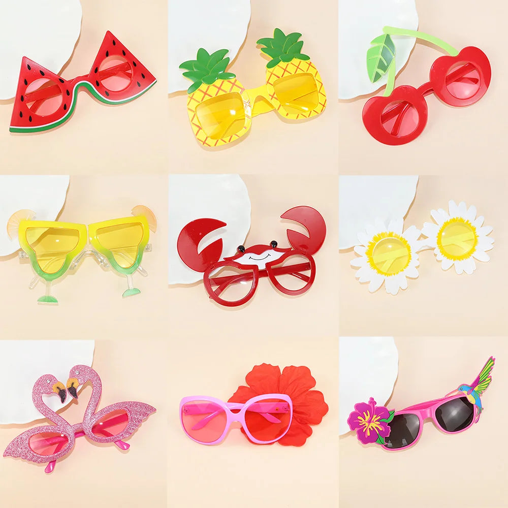 Tropical Novelty Party Sunglasses – Pineapple, Flamingo & Fruit Shapes