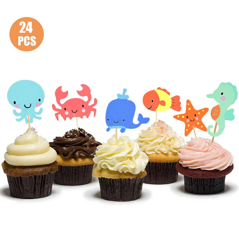 Ocean Animal Cupcake Toppers – 24-Piece Under the Sea Party Set
