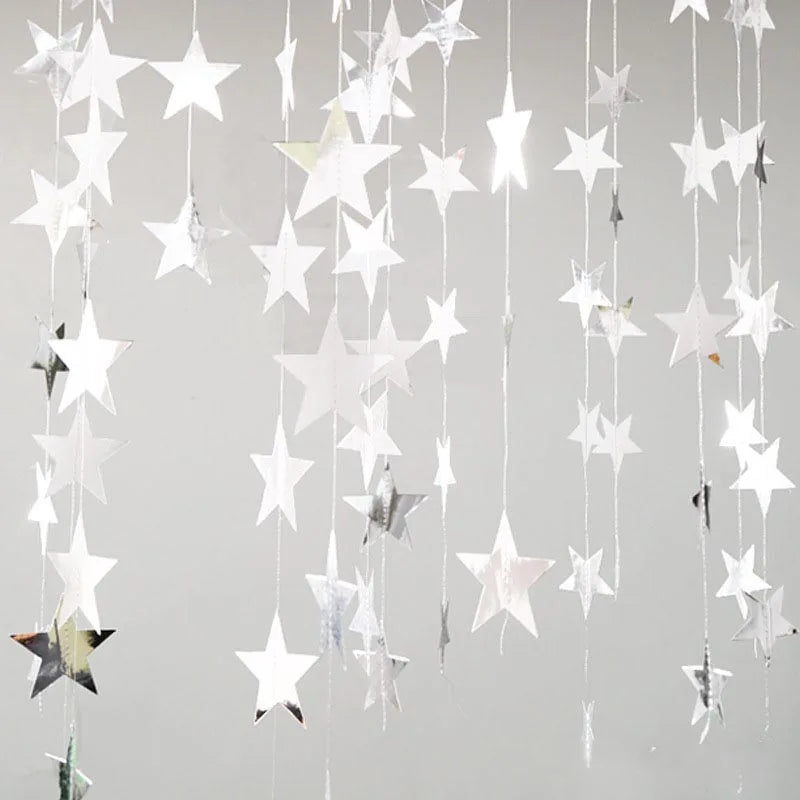Star Paper Garland String – 4M Gold, Silver & Blue Hanging Banner for Weddings, Birthdays & Baby Showers