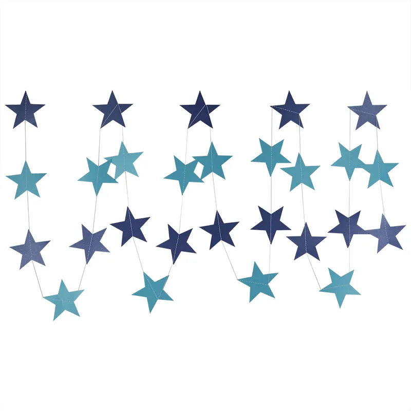 Star Paper Garland String – 4M Gold, Silver & Blue Hanging Banner for Weddings, Birthdays & Baby Showers