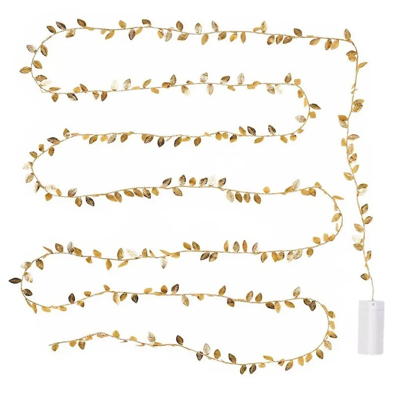 Golden Leaf String Fairy Lights – 2M 20 LED Vine Garland for Weddings & Parties