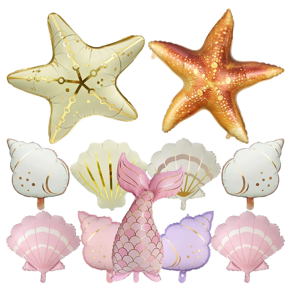 Under the Sea Foil Balloons – Starfish, Seashell & Mermaid Tail Shapes