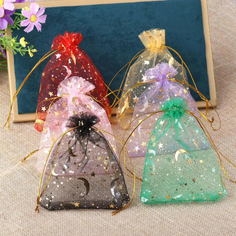 Organza Gift Bags – Moon & Star Gold Print (100 pcs)