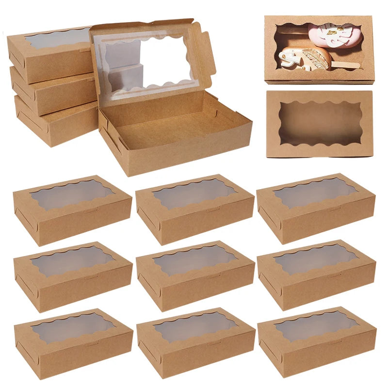 Gift Boxes with Window – Kraft Paper Treat Boxes for Birthdays, Weddings & Baby Showers (5, 10 or 20 Pcs)
