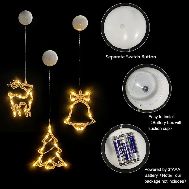 Christmas LED Window Hanging Lights – Holiday Silhouette Ornaments