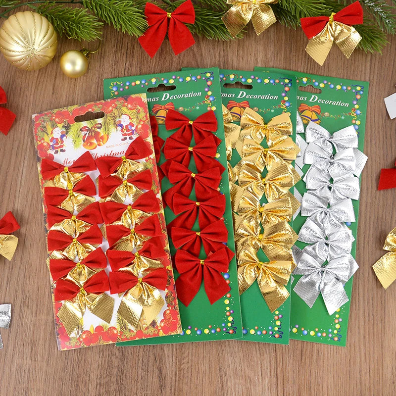 Christmas Bow Ornaments – Mini Bowknot Tree Pendants in Red, Gold & Silver (12 & 24 Pack)