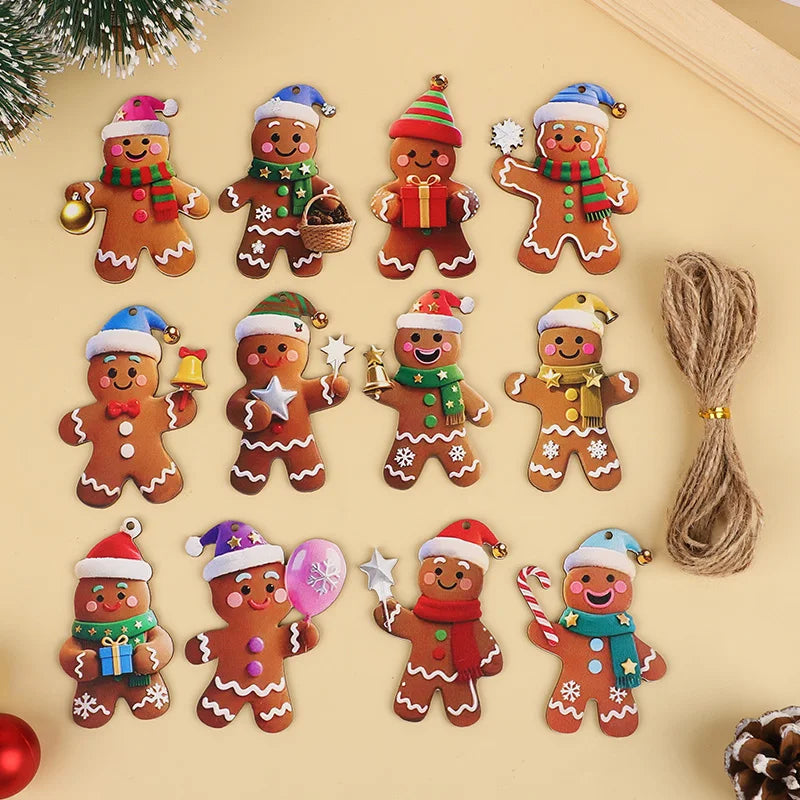 Christmas Gingerbread Man Ornaments – 12 or 24 Pcs Wooden Xmas Tree Hanging Pendants