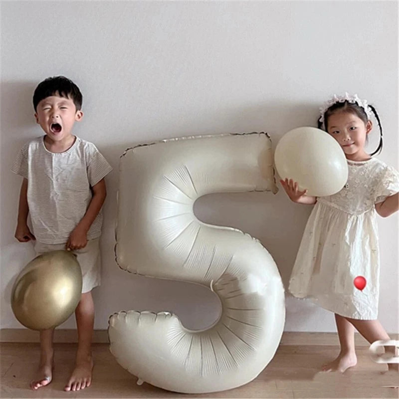 Cream & Caramel Number Balloons – 32 or 40 Inch Large Foil Balloon 0–9 for Birthdays & Weddings