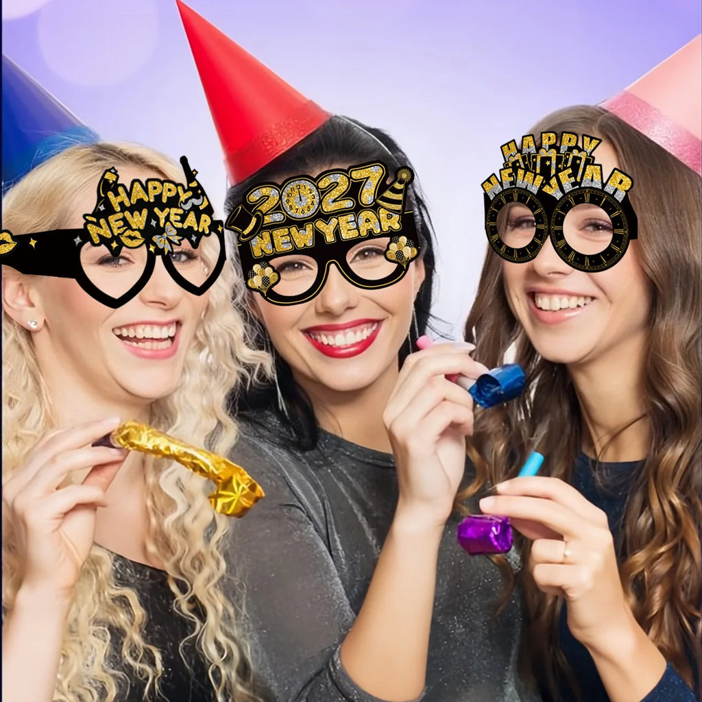 2027 New Year & Milestone Birthday Paper Glasses – Photo Booth Props