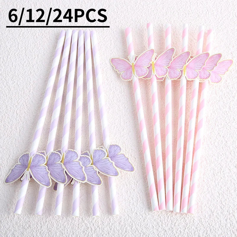 Butterfly Drinking Straws – Pink & Purple Party Straws (6, 12 or 24 Pcs)