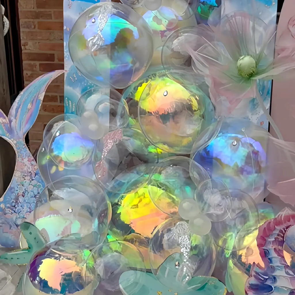Iridescent 4D Round Foil Balloons – 12-Pack Holographic Party Balloons