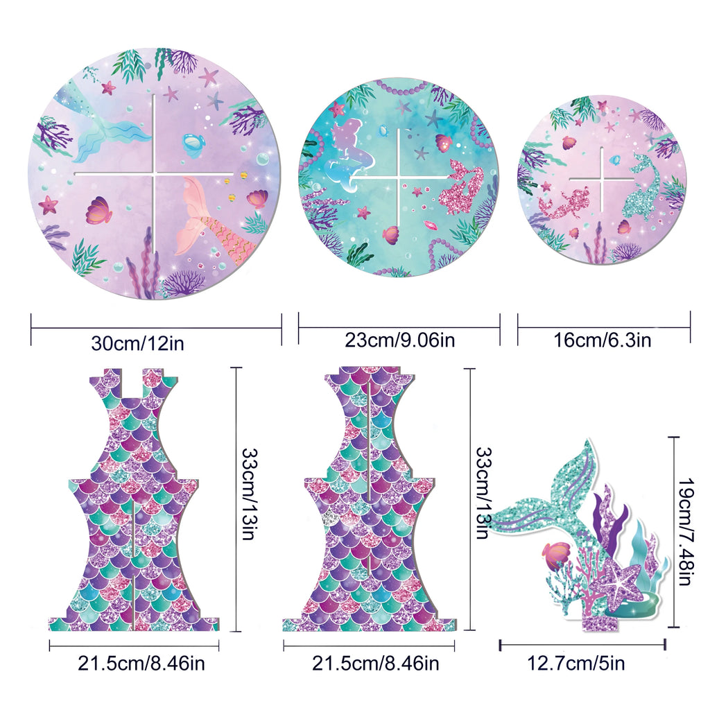 Mermaid 3-Tier Cake Stand – Cupcake Wrappers & Topper Display Kit