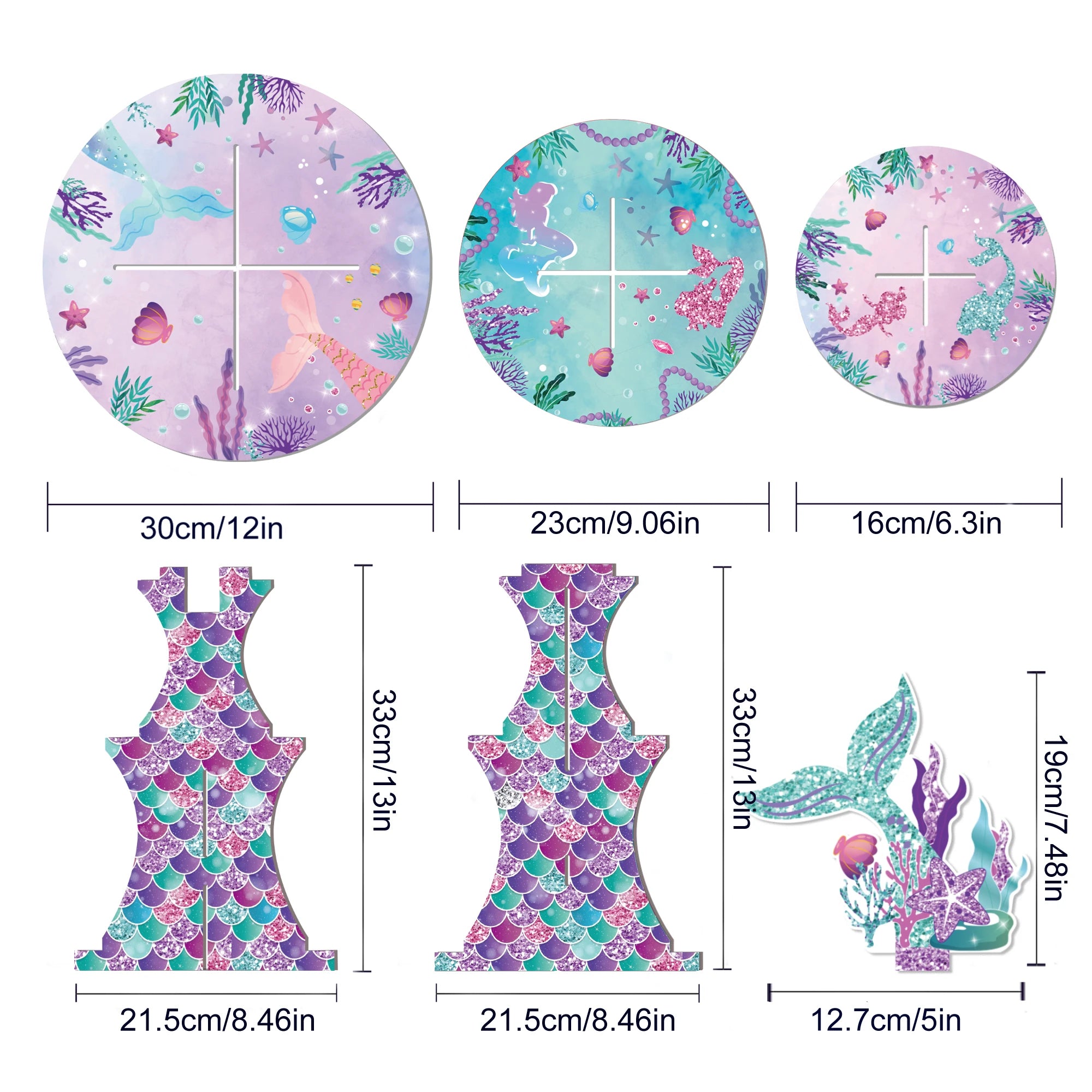Mermaid 3-Tier Cake Stand – Cupcake Wrappers & Topper Display Kit