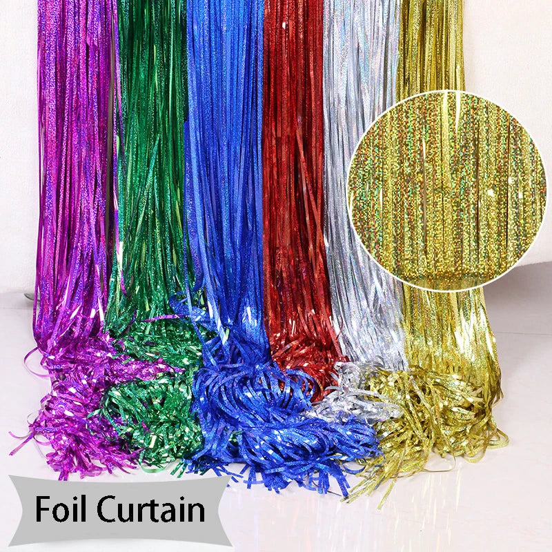 Metallic Foil Fringe Curtain Backdrop – Glitter Tinsel Party Decoration for Birthdays, Weddings, Bridal Showers & More (2M)