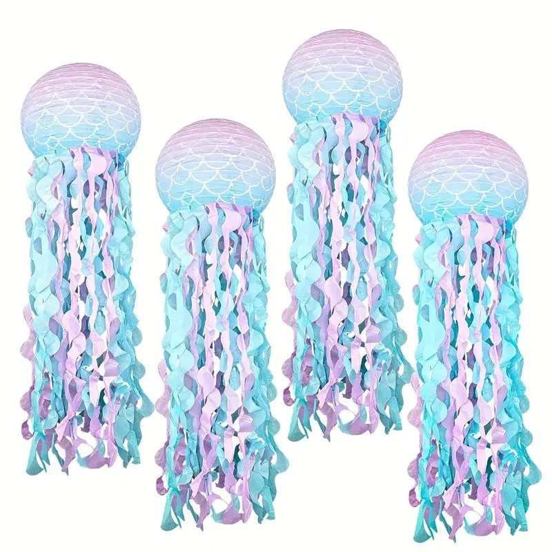Mermaid Jellyfish Paper Lanterns – Hanging Ocean Party Decorations for Under the Sea, Birthday & Baby Shower (1, 3 or 6 Pcs)
