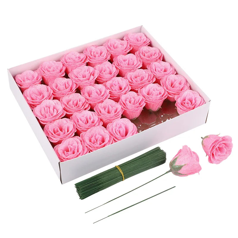 Glitter Rose Artificial Flower Bouquet – Wedding & Valentine’s Decor