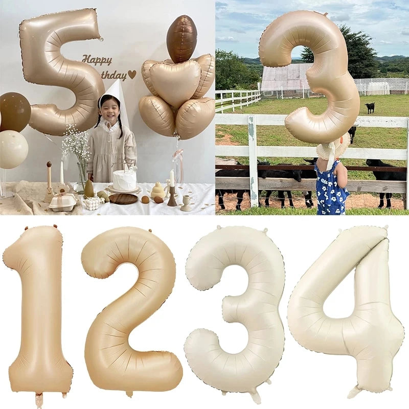 Cream & Caramel Number Balloons – 32 or 40 Inch Large Foil Balloon 0–9 for Birthdays & Weddings