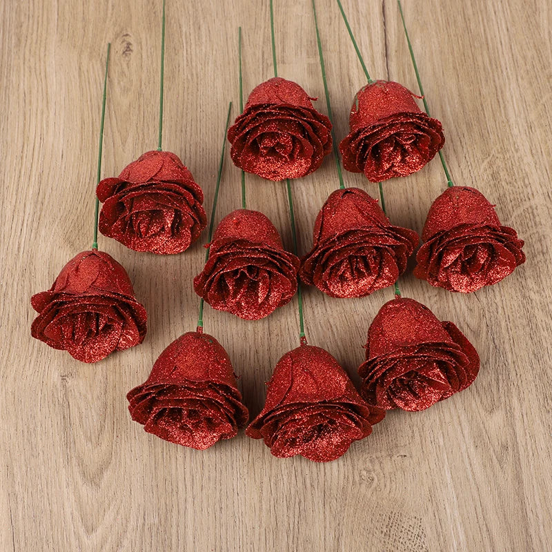 Glitter Rose Artificial Flower Bouquet – Wedding & Valentine’s Decor