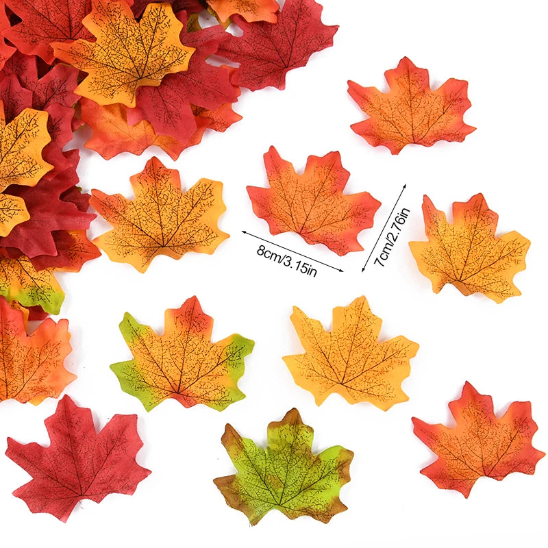 Artificial Silk Maple Leaves – Autumn Fall Decor for Thanksgiving, Halloween, Christmas & Weddings (50, 100 & 200 Pack)