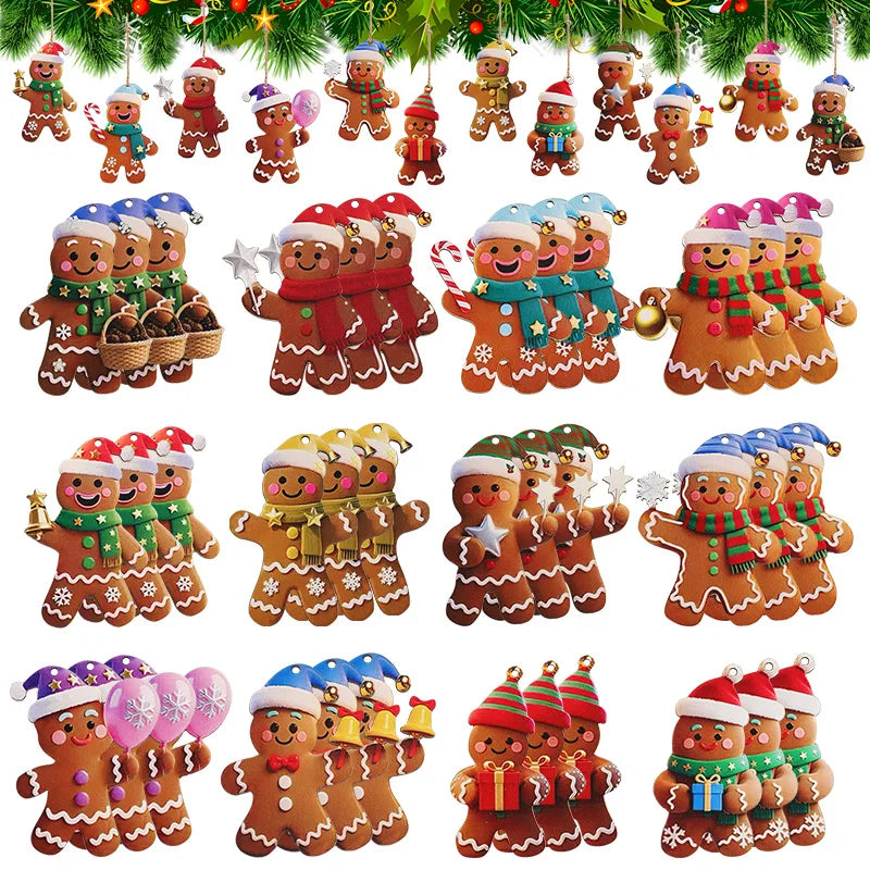 Christmas Gingerbread Man Ornaments – 12 or 24 Pcs Wooden Xmas Tree Hanging Pendants