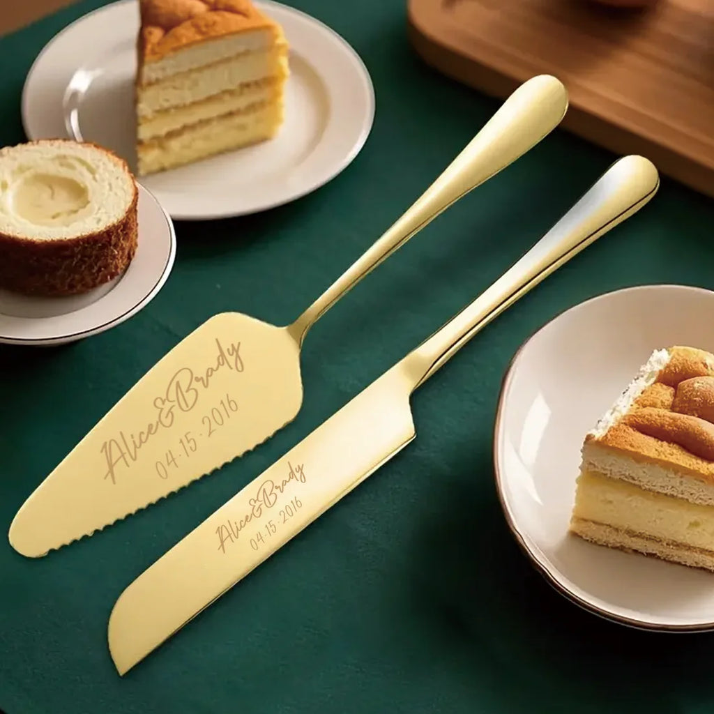 Engraved Cake Knife & Server Set – Stainless Steel with Gift Box