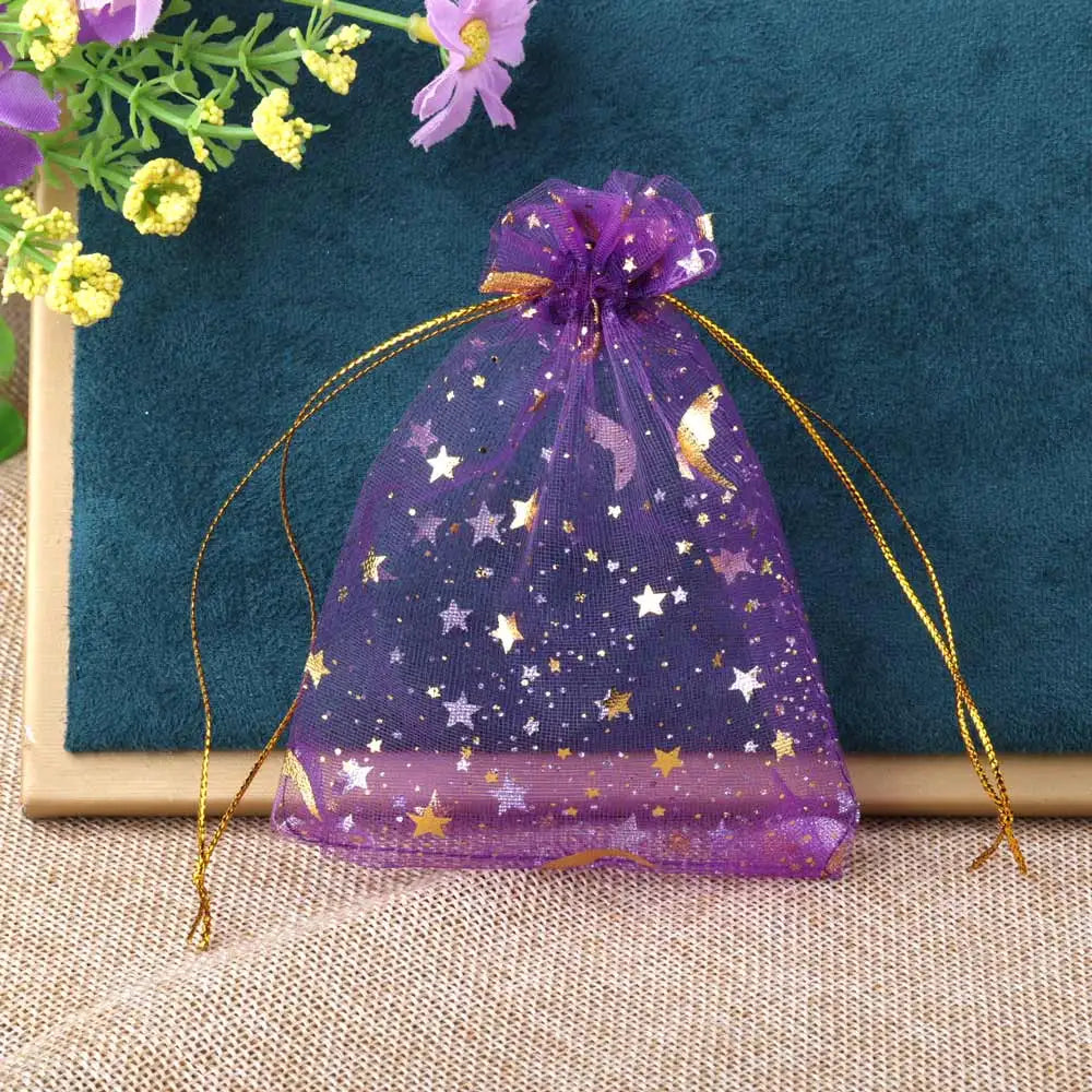 Organza Gift Bags – Moon & Star Gold Print (100 pcs)