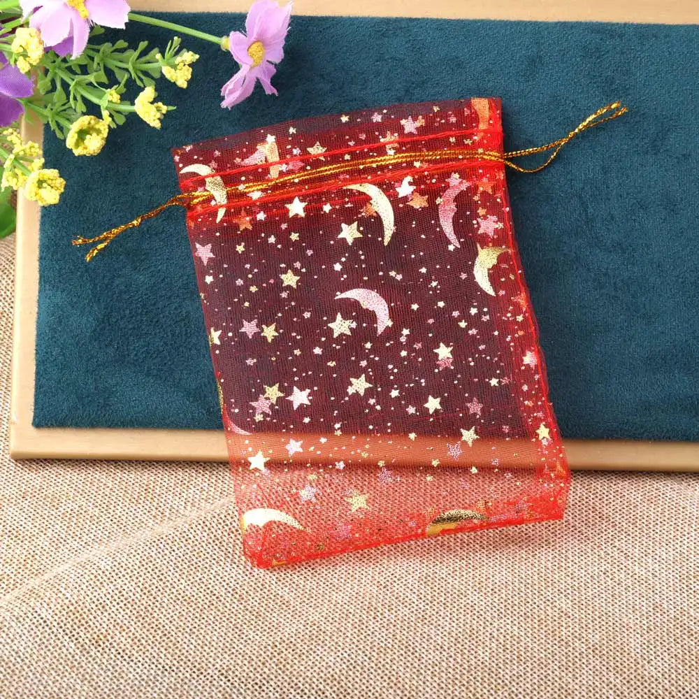 Organza Gift Bags – Moon & Star Gold Print (100 pcs)