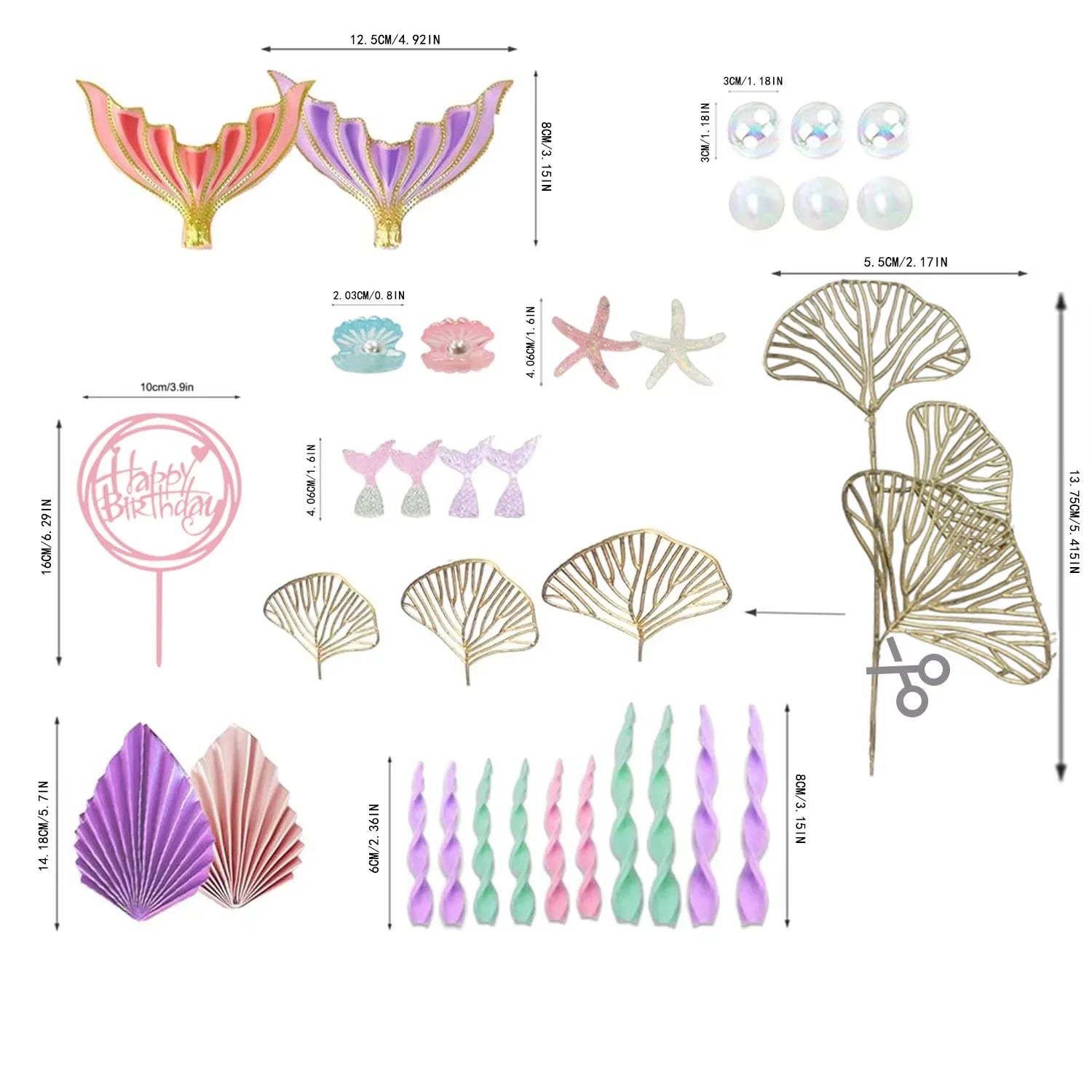 Mermaid Cake Topper Set – 30-Piece with Tails, Seaweed, Shells & Bubbles