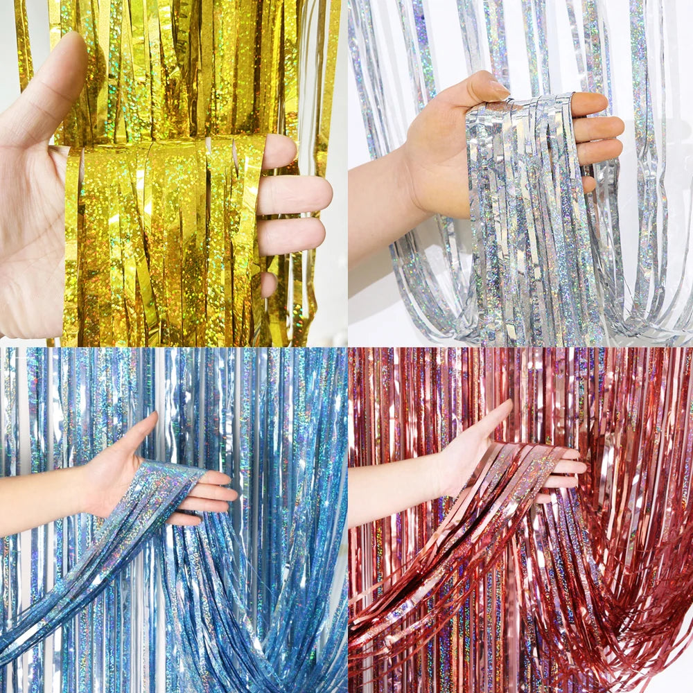 Metallic Foil Fringe Curtain Backdrop – Glitter Tinsel Party Decoration for Birthdays, Weddings, Bridal Showers & More (2M)