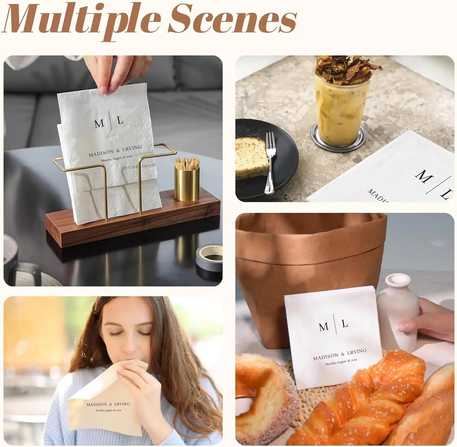 Personalized Paper Napkins – Custom Text & Monogram (7 Designs, 20–1000 pcs)