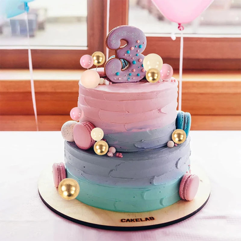 Ball Cake Toppers – Pearl & Gold Cupcake Topper Set for Birthday, Wedding & Baby Shower (32 Pcs)