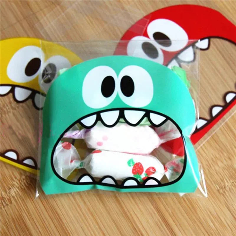 Cute Cartoon Monster & Animal Self-Adhesive Treat Bags – Cookie & Candy Packaging (50 Pack, 7x7cm & 10x10cm)