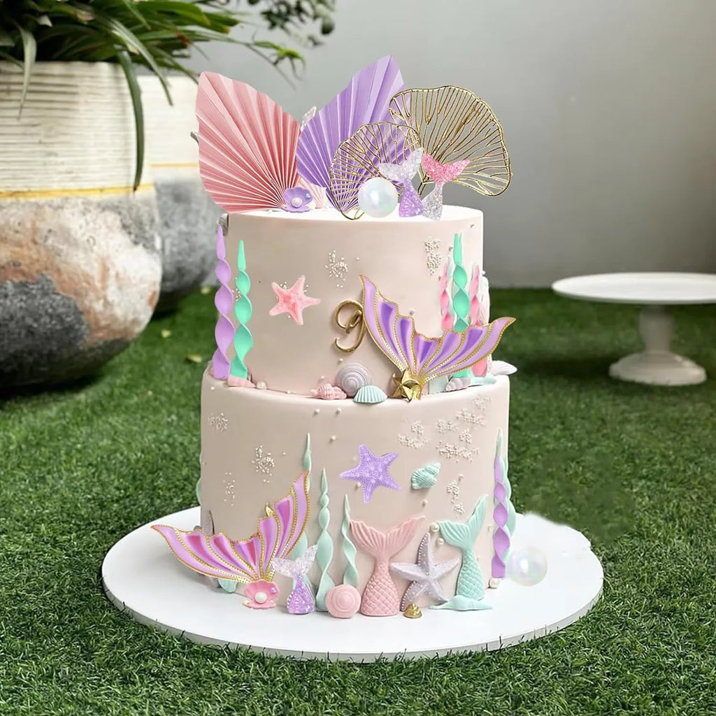 Mermaid Cake Topper Set – 30-Piece with Tails, Seaweed, Shells & Bubbles