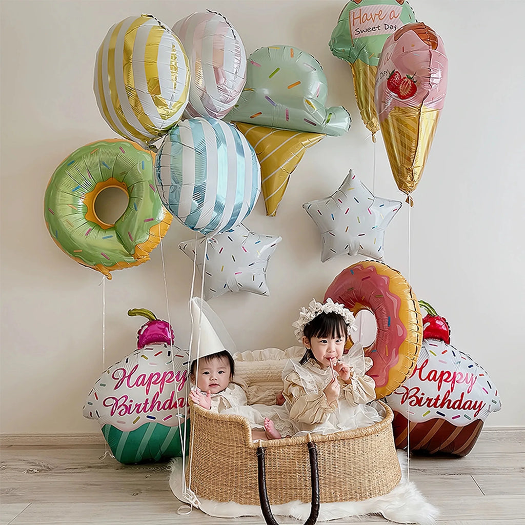 Novelty Food & Number Foil Balloons – Donut, Ice Cream, Fruit & More
