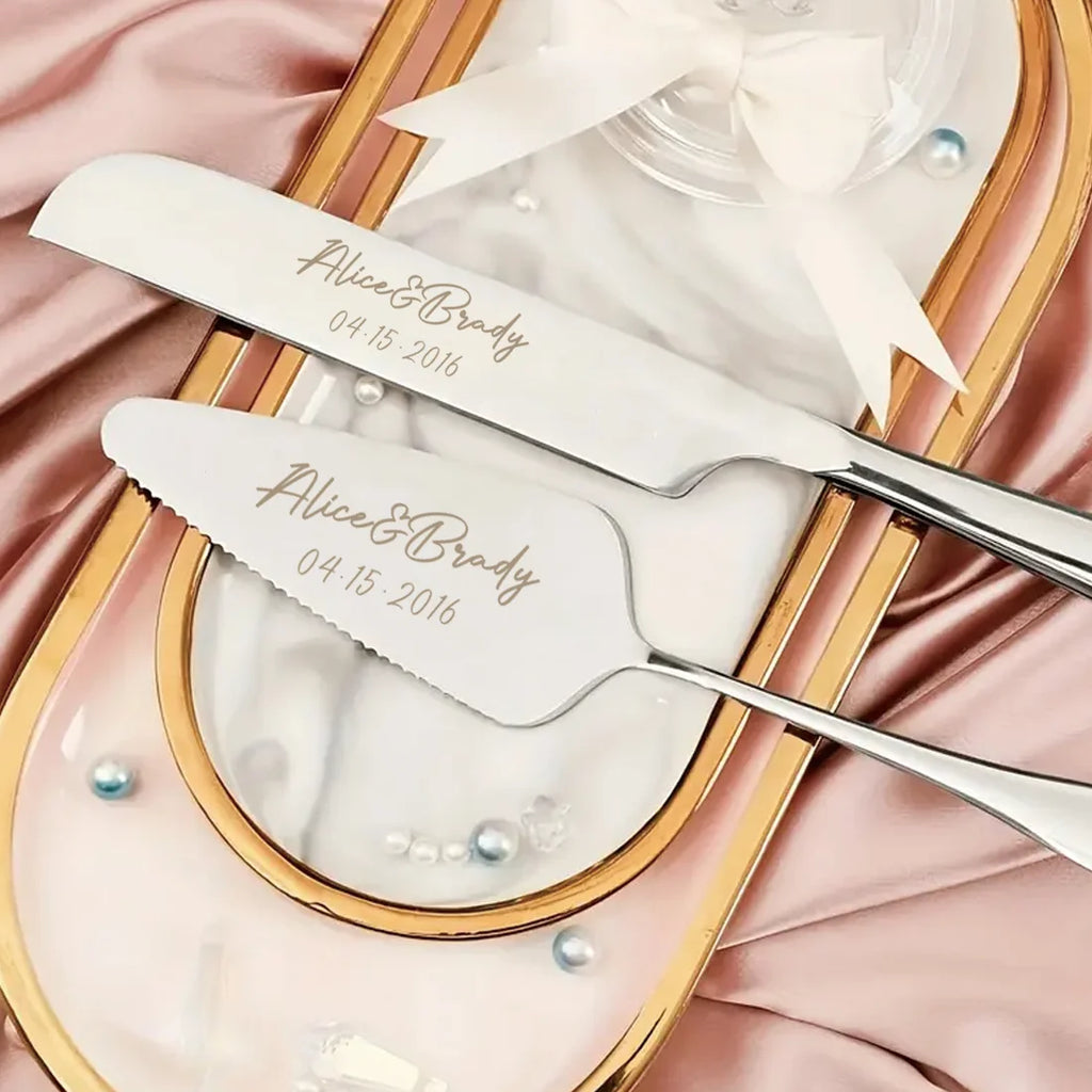 Engraved Cake Knife & Server Set – Stainless Steel with Gift Box