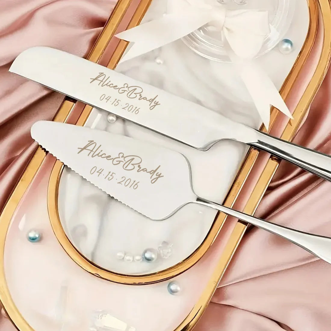 Engraved Cake Knife & Server Set – Stainless Steel with Gift Box