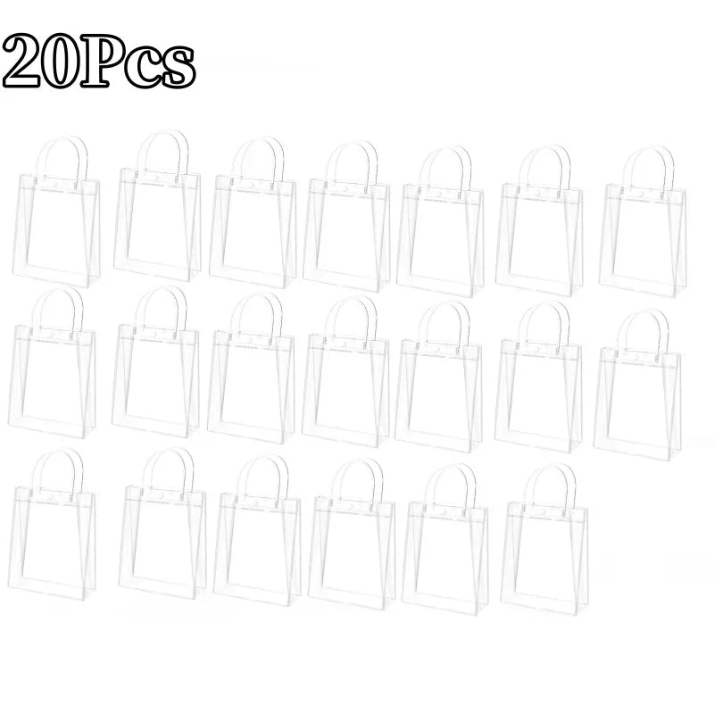 Clear Vinyl Gift Bags with Handles – Reusable Transparent Tote Bags for Party Favors, Weddings & Gifting (10 or 20 Pcs)