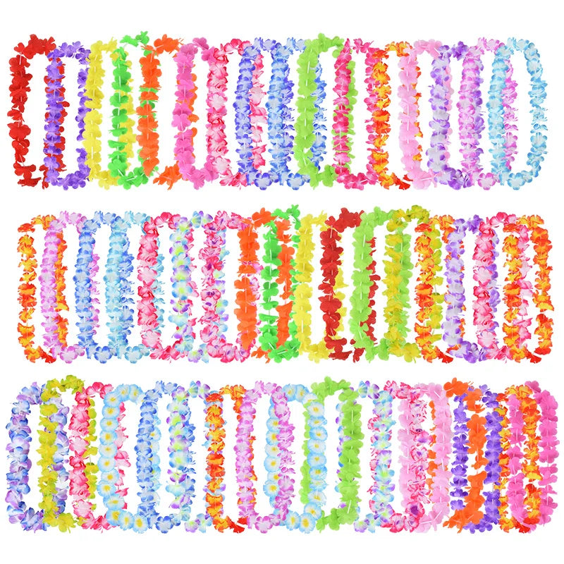 Hawaiian Flower Lei Necklaces – Bulk Luau Party Favors