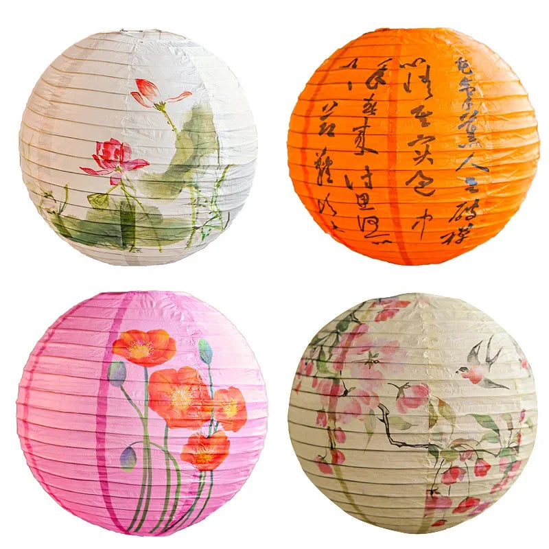 Chinese Paper Lantern – 30cm Round Printed Floral Design (27 Styles)