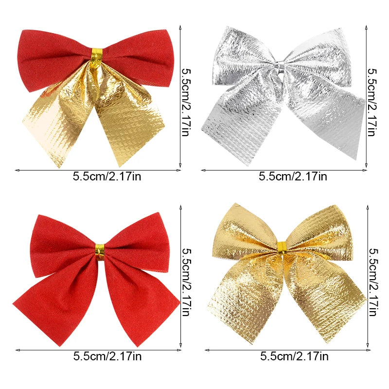 Christmas Bow Ornaments – Mini Bowknot Tree Pendants in Red, Gold & Silver (12 & 24 Pack)