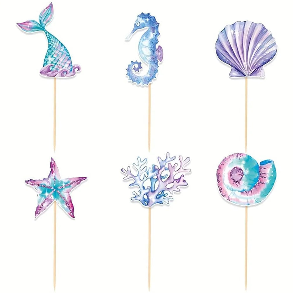 Mermaid Cake Toppers – Reusable Paperboard Set (6, 12 or 24 Pcs)