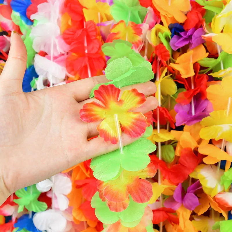 Hawaiian Flower Lei Necklaces – Bulk Luau Party Favors