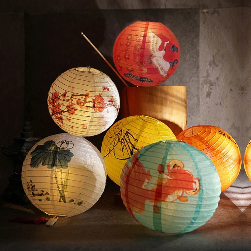 Chinese Paper Lantern – 30cm Round Printed Floral Design (27 Styles)