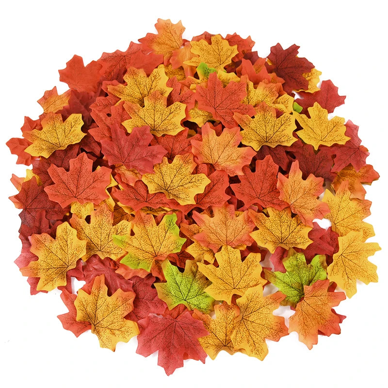 Artificial Silk Maple Leaves – Autumn Fall Decor for Thanksgiving, Halloween, Christmas & Weddings (50, 100 & 200 Pack)
