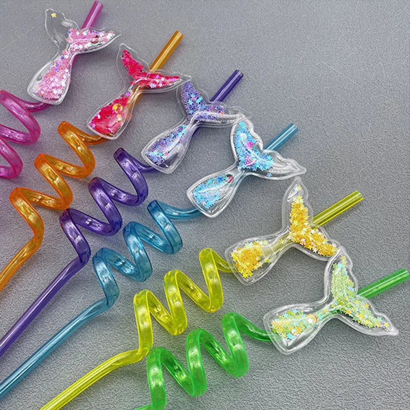 Mermaid Tail Spiral Straws – 6-Piece Party Straw Set
