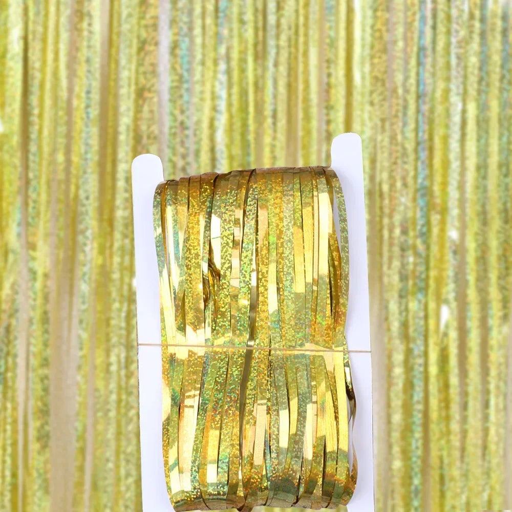 Metallic Foil Fringe Curtain – Party Backdrop & Photo Booth (10 Colors, 1M–3M)