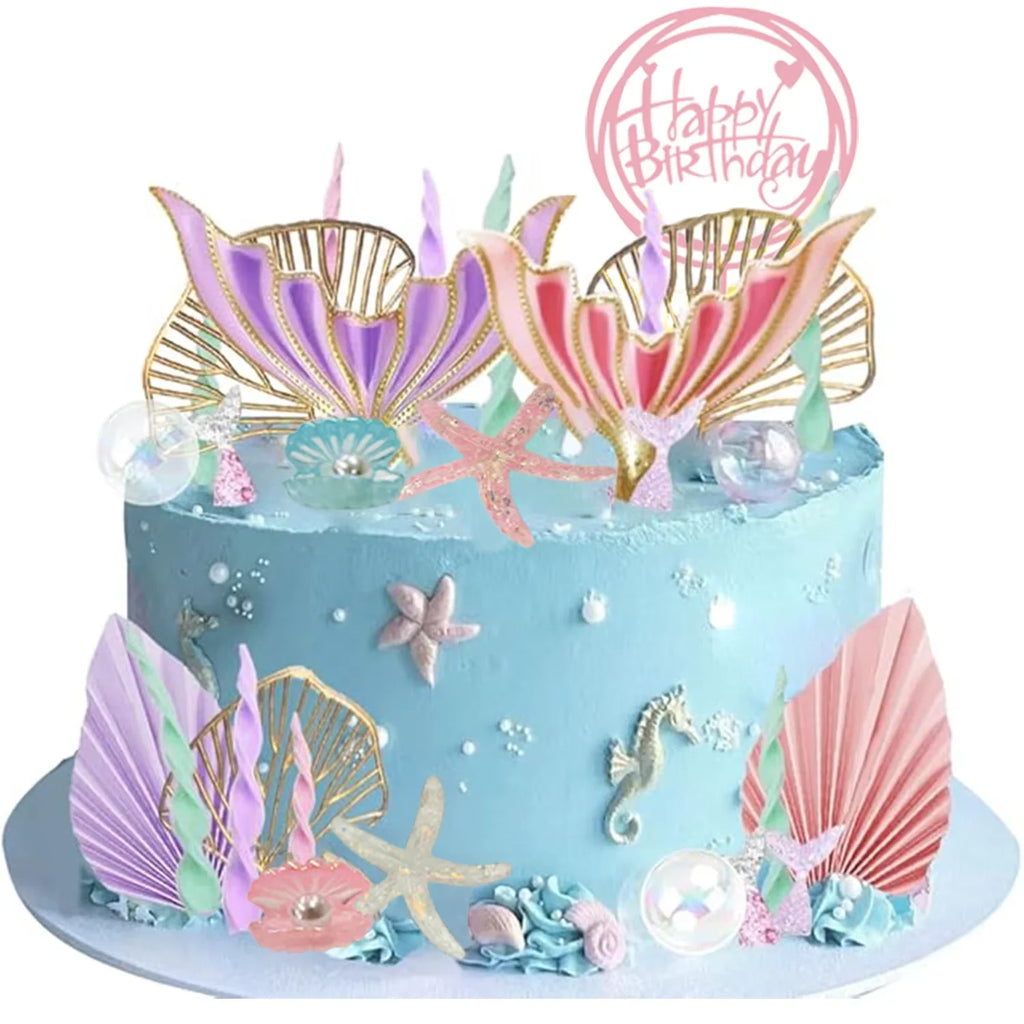 Mermaid Cake Topper Set – 30-Piece with Tails, Seaweed, Shells & Bubbles