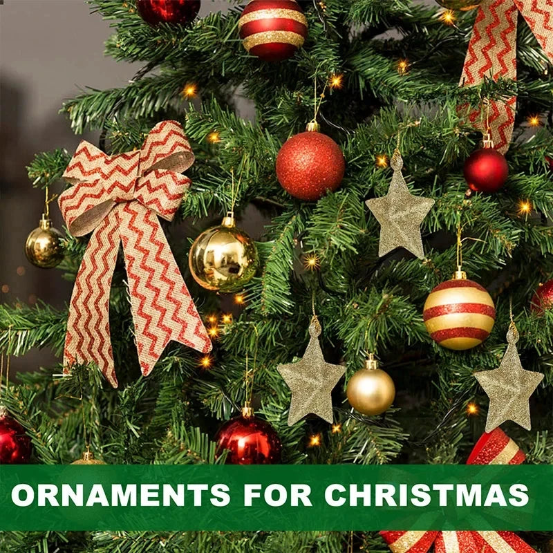 Glitter Star Christmas Tree Ornaments – Hanging Pendants in Gold, Silver & Multicolor (6, 12 & 24 Pack)