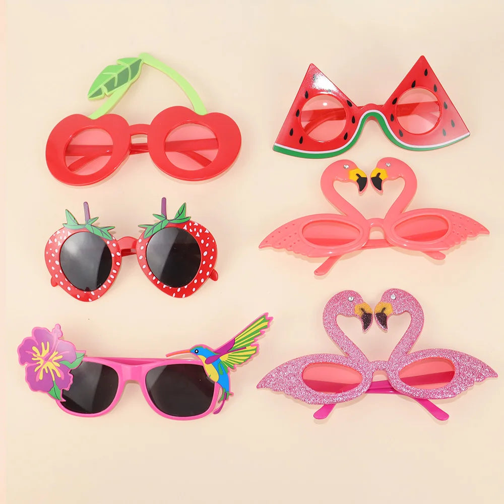 Tropical Novelty Party Sunglasses – Pineapple, Flamingo & Fruit Shapes